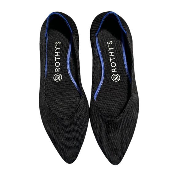 Rothy’s The Point Flats – Black with Blue Trim – Women’s Size 9 Ballet Flat - Picture 1 of 8